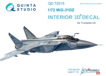 Quinta Studio 1/72 MiG-31DZ 3D Interior decal #72015 (Trumpeter)
